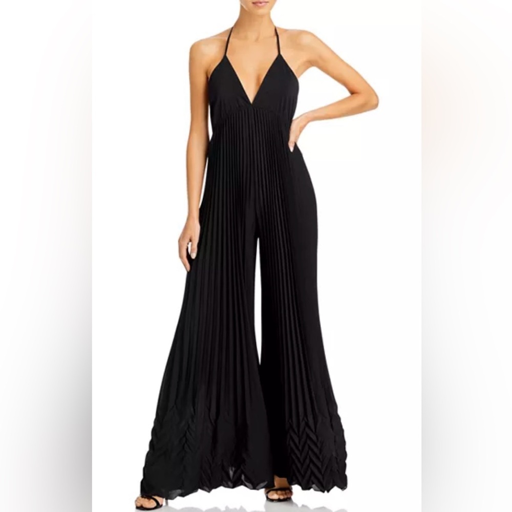 Alice + Olivia Black Pleated Halter Jumpsuit